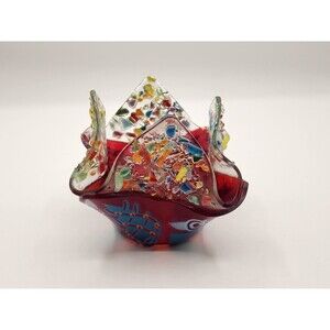 Fused Multicolored Glass Candle Holder